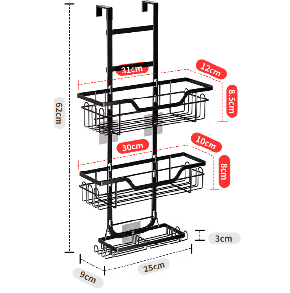 Dimensions détaillées étagère paroi ou porte de douche