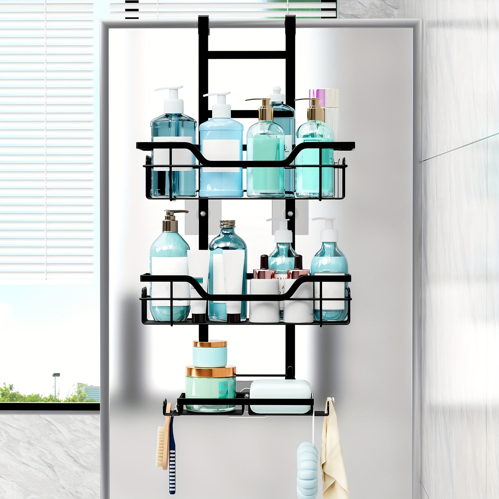 Trois niveaux de stockage pour étagère à suspendre porte douche