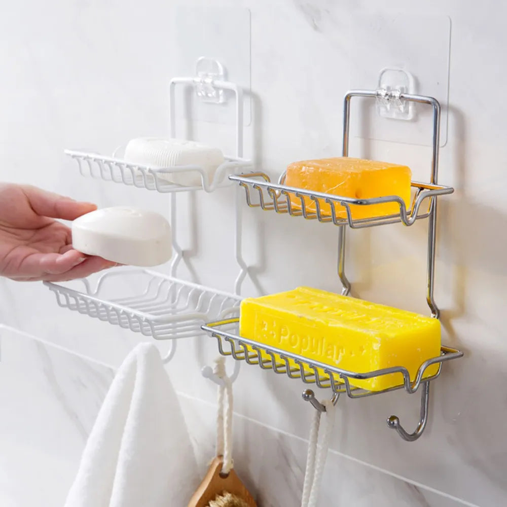 Porte savon mural double rangement avec crochet