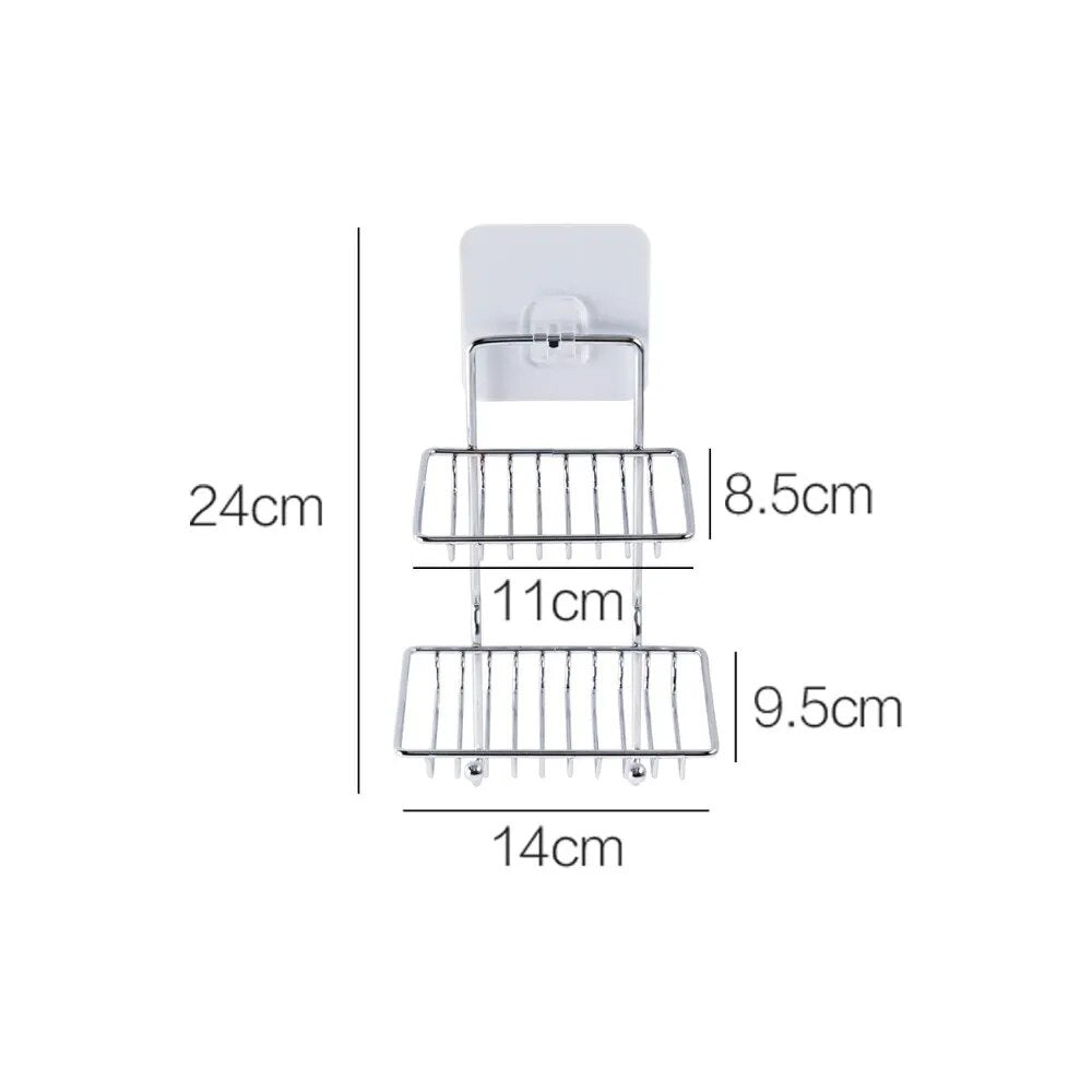 Porte Savon Mural Inox Double rangement avec crochet