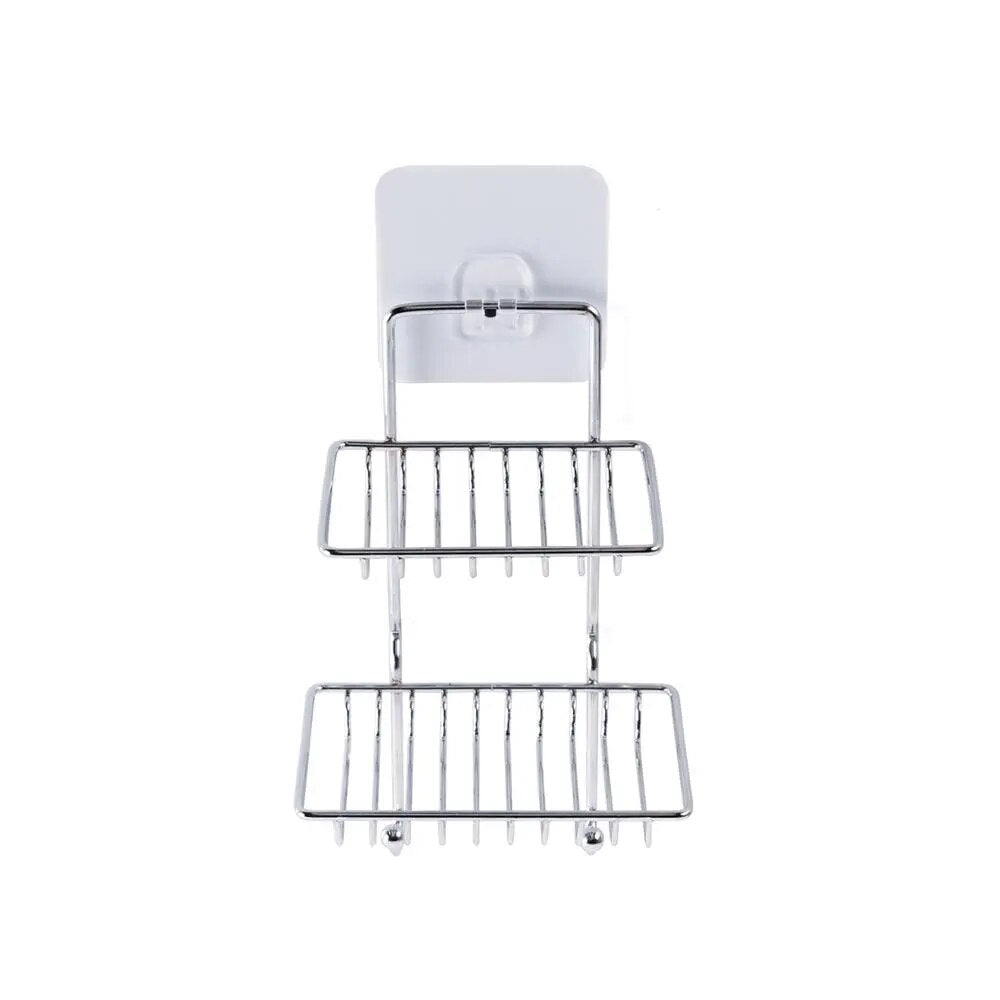 Porte Savon Mural Inox Double rangement avec crochet