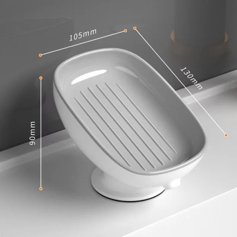 porte savon sur pied gris avec ecoulement dans l'évier