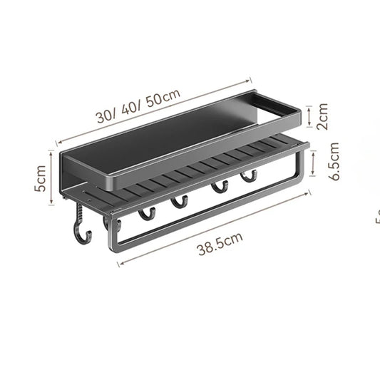 dimension etagère de douche noir avec porte serviette
