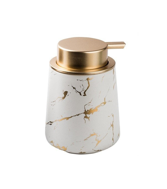Distributeur de savon design blanc or
