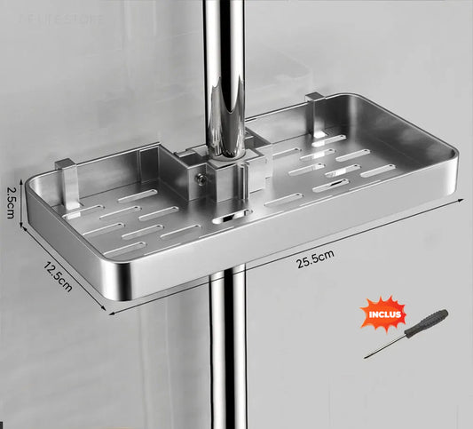 etagère de douche aluminium argentée sans percage