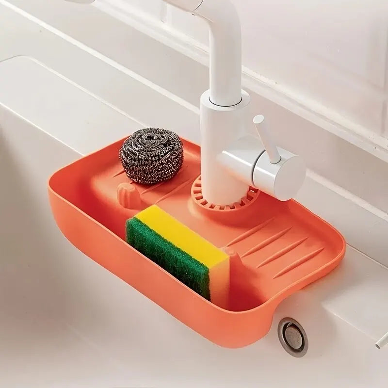 Porte éponge avec egouttoir pour évier orange