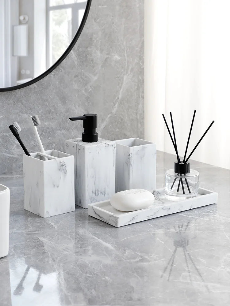 Set salle de bain immitation marbre - 4 pièces