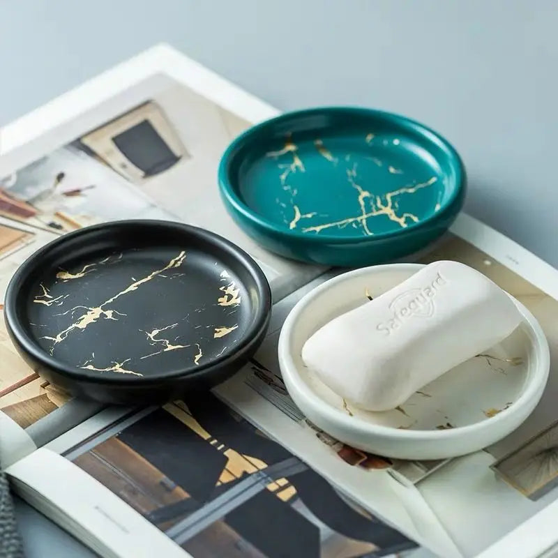 Porte savon céramique rond effet marbre coloris
