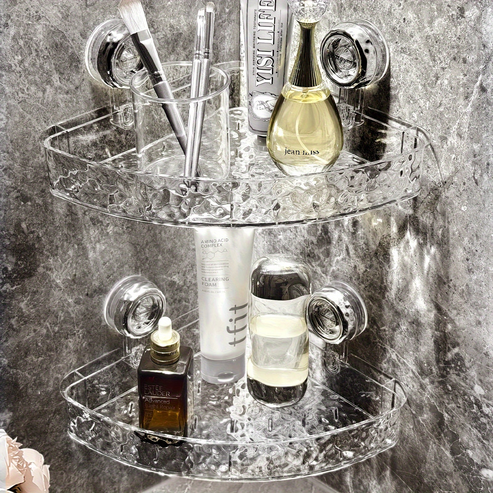 Porte savon ventouse en angle pour douche transparent