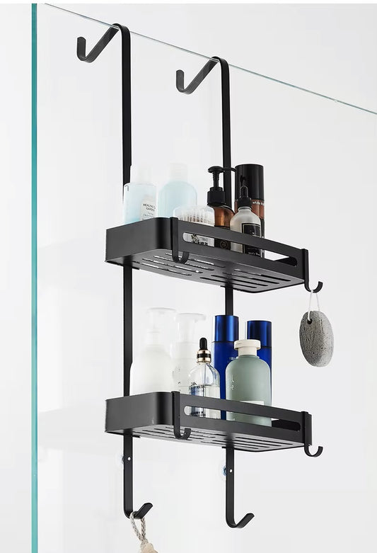 Etagère de douche noir pour paroi de douche à deux niveaux 