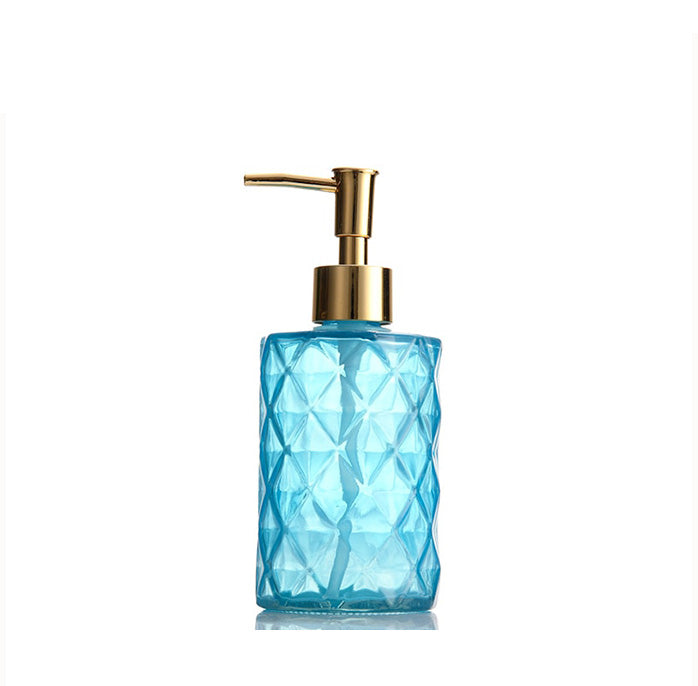 distributeur de savon verre transparent bleu