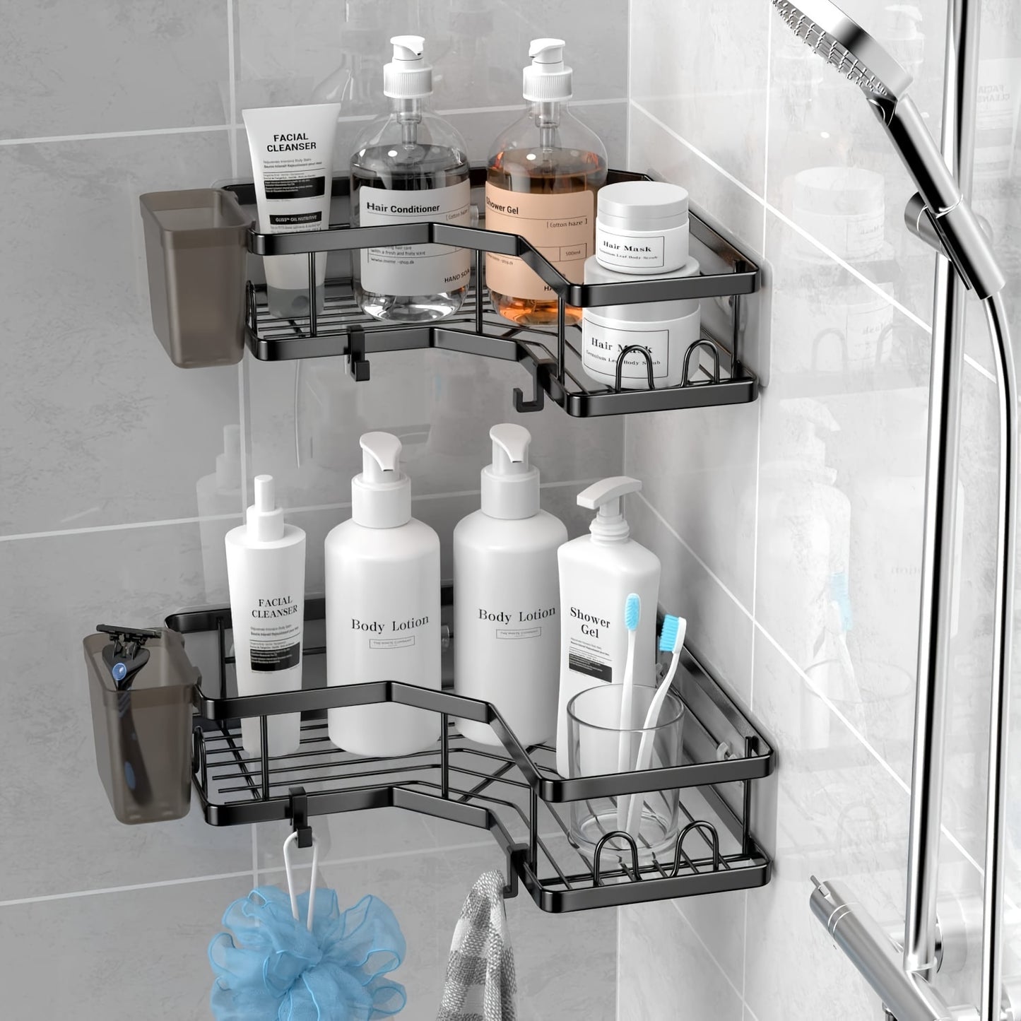 Étagère de douche noir en angle fixation adhésive