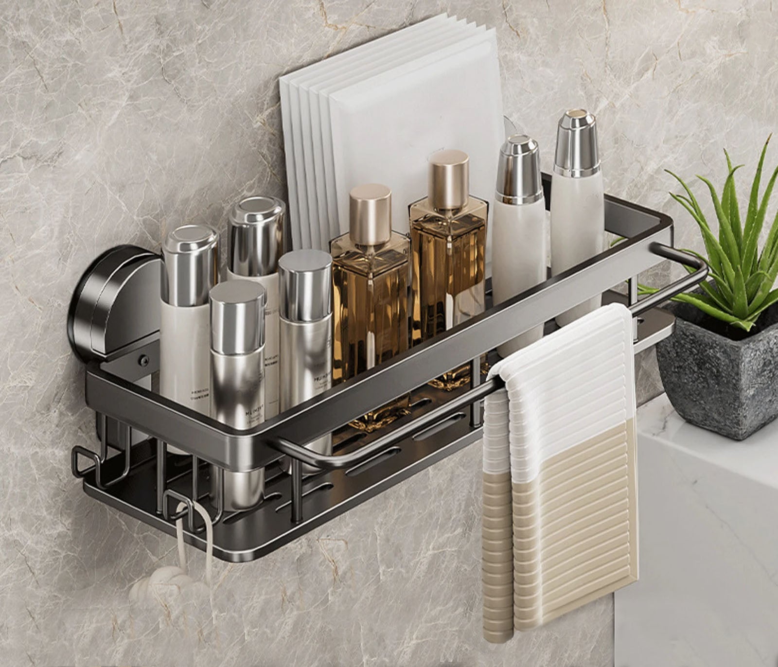 etagère douche fixation ventouse avec porte serviette