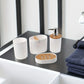 Set salle de bain 4 pièces blanc avec porte savon, ditributeur savon, porte brosse à dent et verre