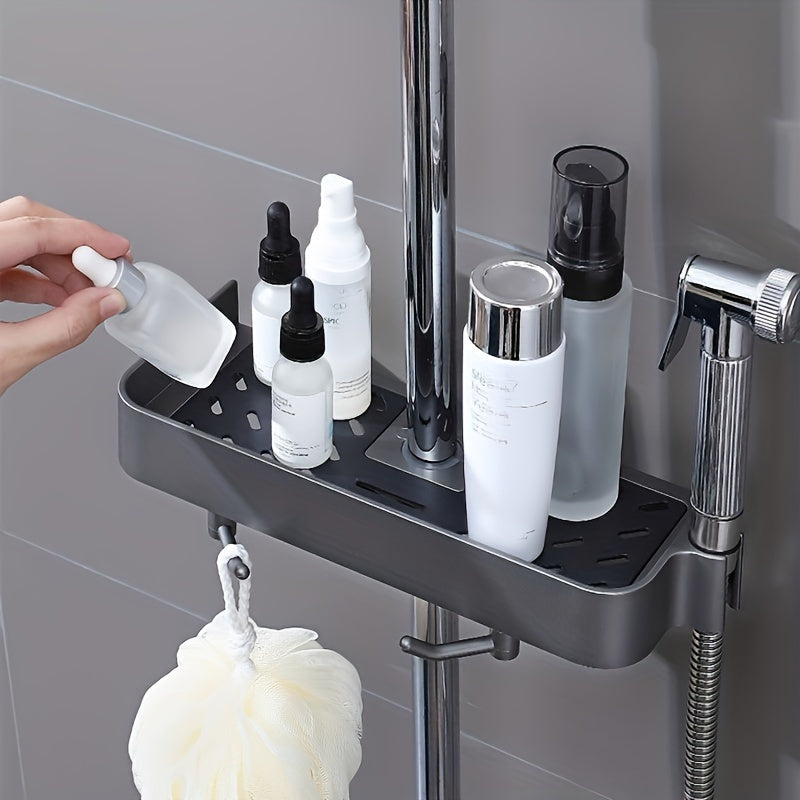étagère pour colonne de douche noir avec produits d'hygiène